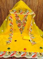 Organza Silk Yellow Traditional Wear Embroidery Work Dress Material